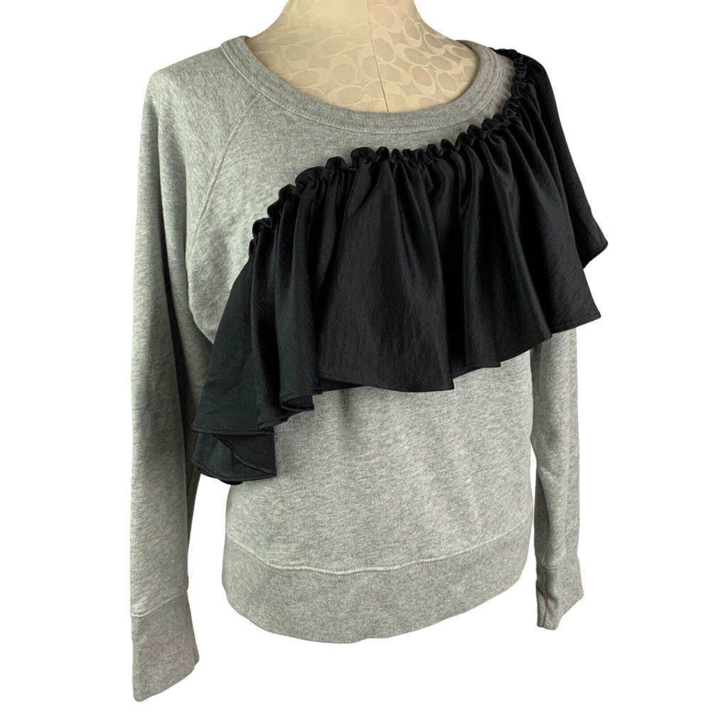 Medium J.Crew Womens Gray Sweatshirt Black Ruffle Style#H0560